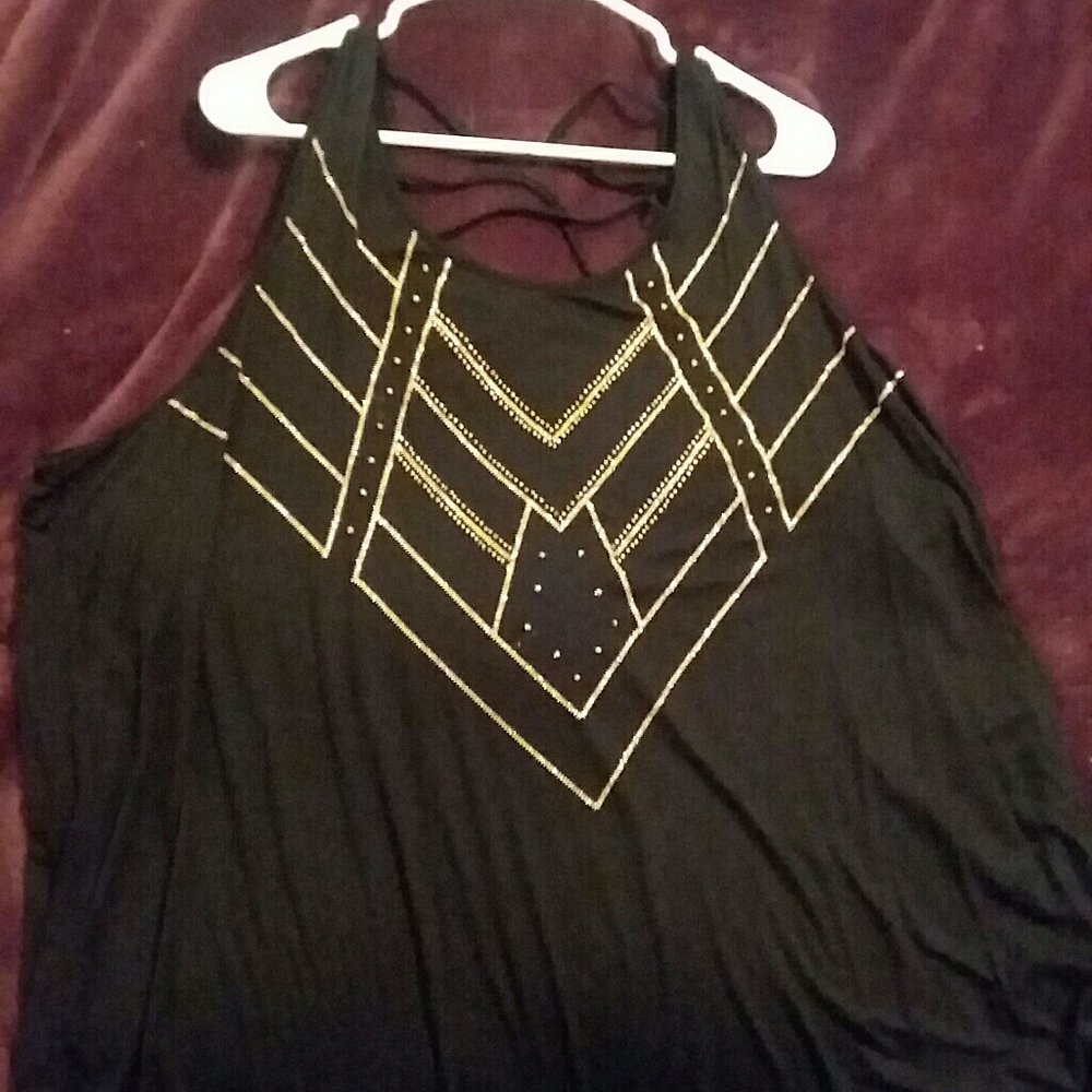 2X Apt. 9 Sleeveless Black Tunic with Gold Accents